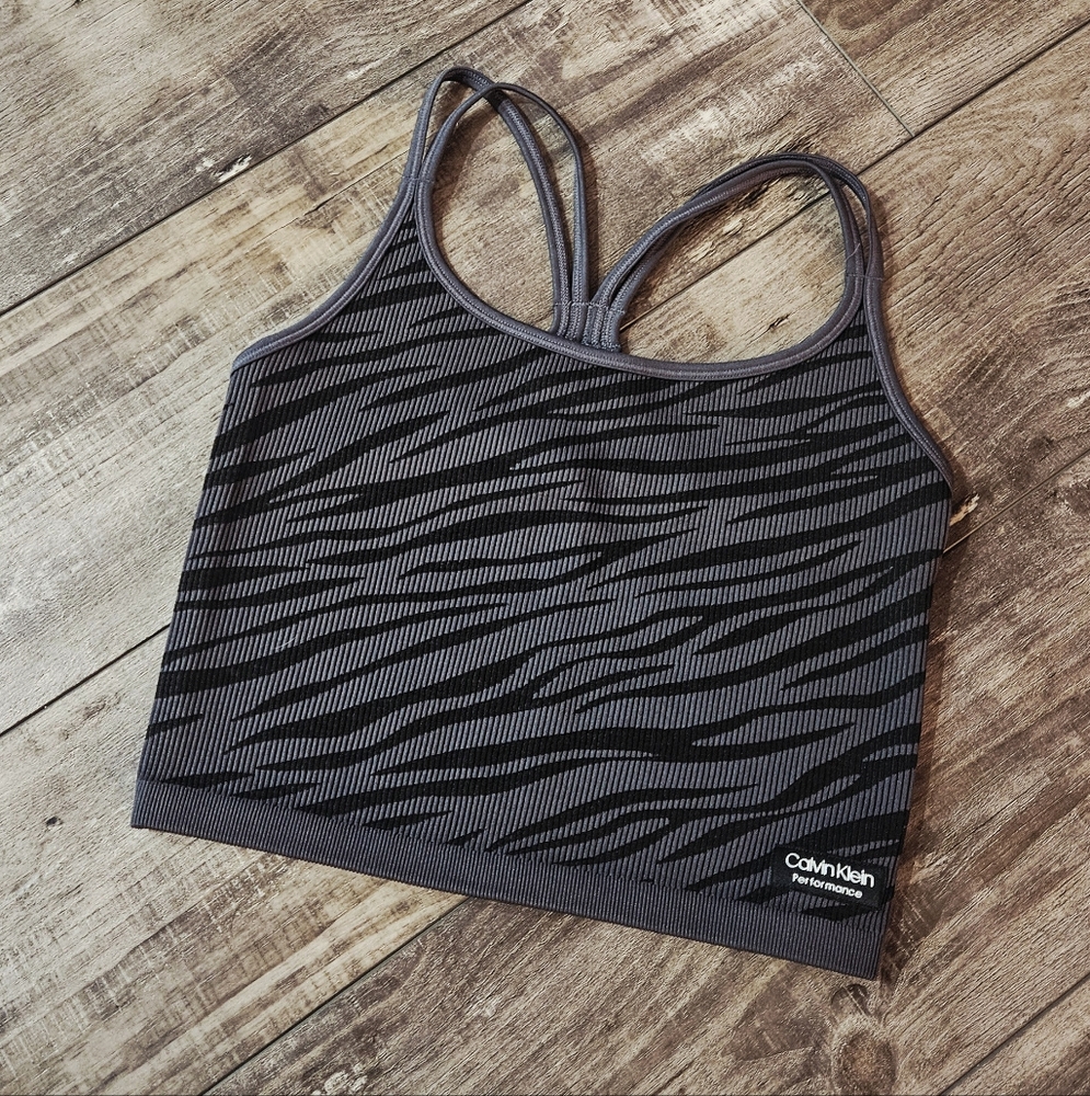CALVIN KLEIN Zebra Crop Bralette Sports Bra Gray Black Size Small Medium